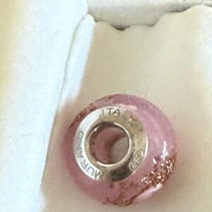 Murano Pink Glass Rondelle Bead with Silver Core and Fleck Detail